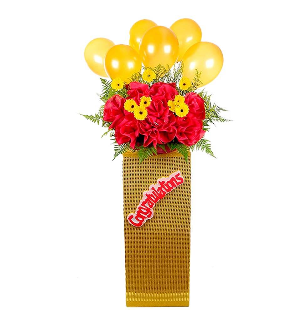 Festive Balloons and Gerbera Arrangement