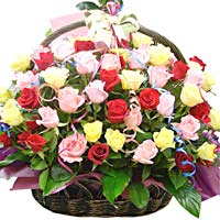 multi Roses in basket