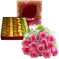 One Dozen Pink Roses & Mix Baklava 1kg