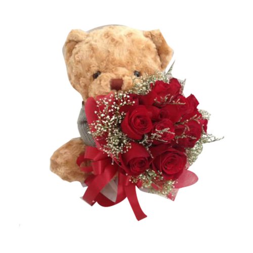 Teddy Bear Plus Red Roses