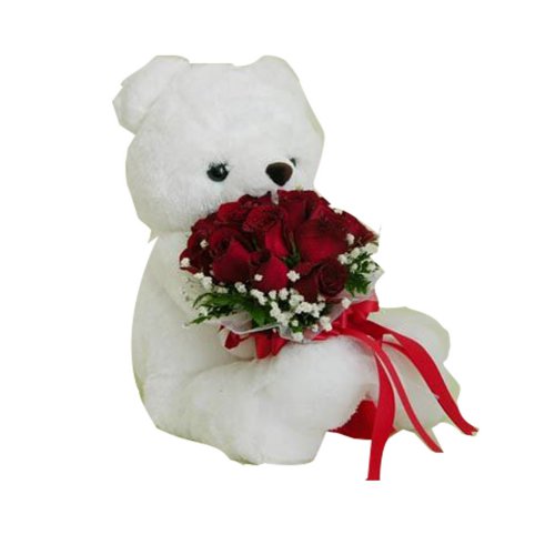 Red Roses On Teddy Bear