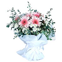 Bouquet of pink gerbera and seasonal flowers....