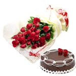 Christmas Splendor Chocolate Cake with Red Roses