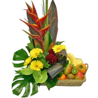 Delicious Mixed Fruits and Charming Flowers Gift Hamper